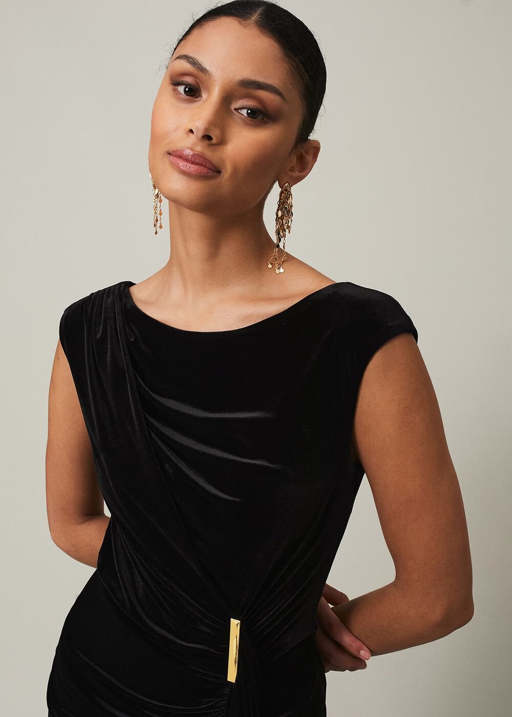 Black Velvet Sleeveless Wrap Maxi Dress - Black