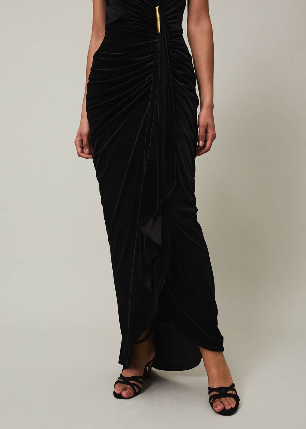 Black Velvet Sleeveless Wrap Maxi Dress - Black