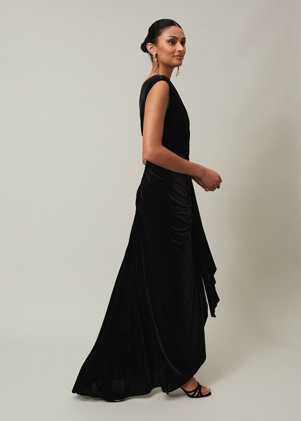 Black Velvet Sleeveless Wrap Maxi Dress - Black
