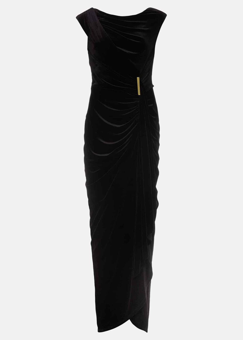 Black Velvet Sleeveless Wrap Maxi Dress - Black