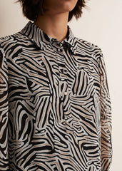 Black & White Zebra Print Button Down Shirt Dress - Stone/Ivory