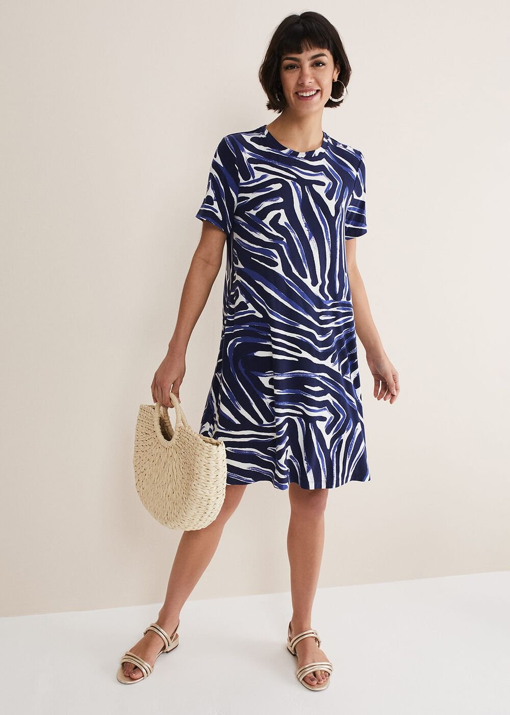 Isabelle Zebra Print Jersey Mini Dress - Blue/Multi