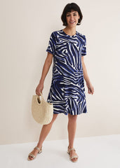 Isabelle Zebra Print Jersey Mini Dress - Blue/Multi