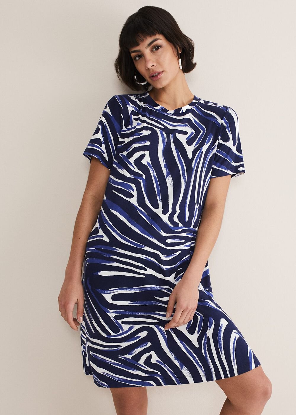 Isabelle Zebra Print Jersey Mini Dress - Blue/Multi