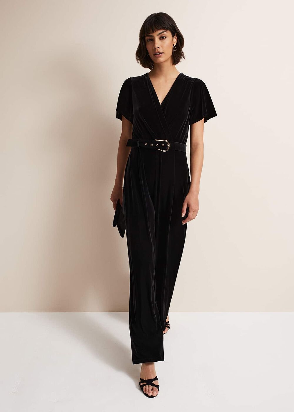 Holly Black Velvet Jumpsuit - Black