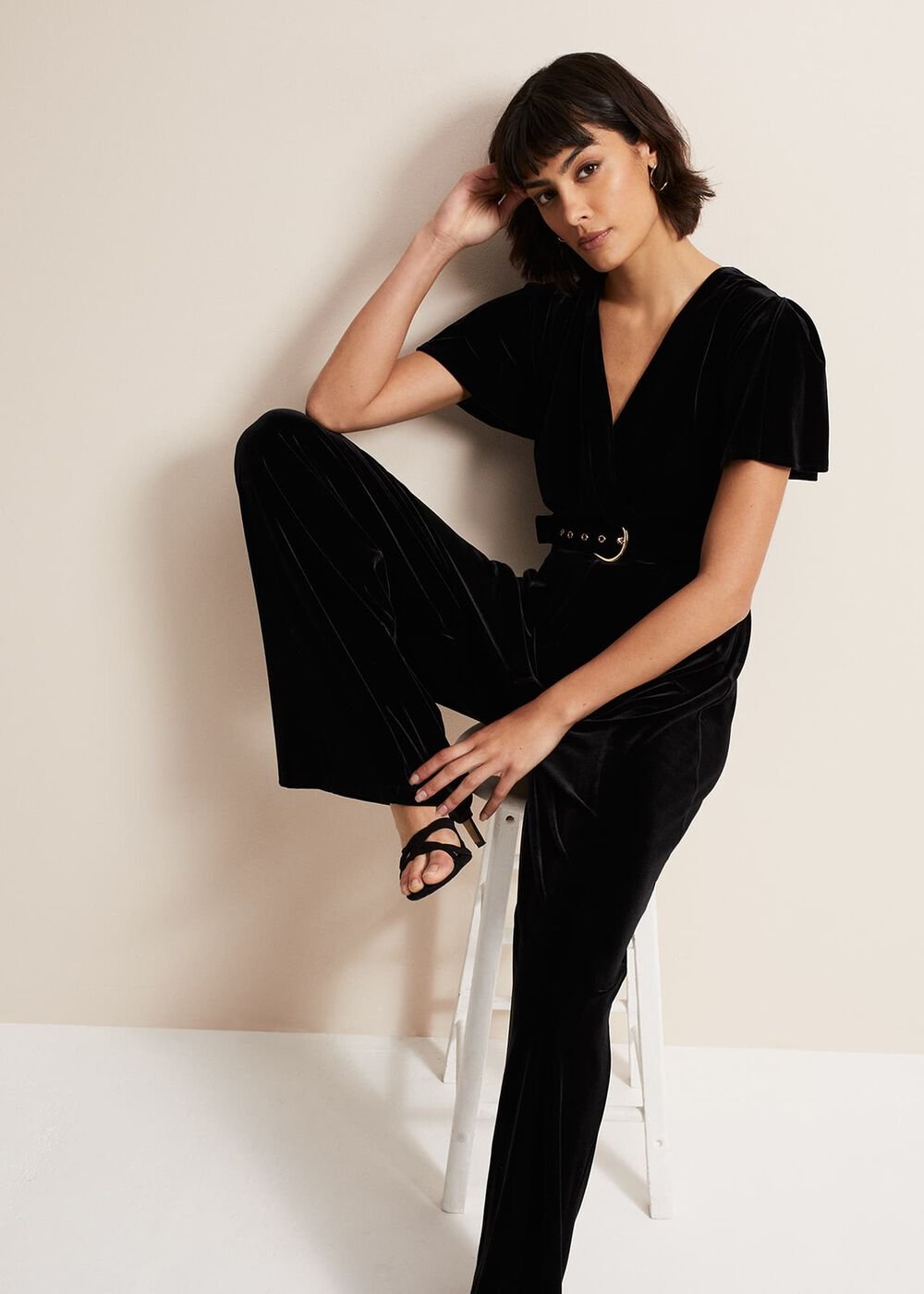 Holly Black Velvet Jumpsuit - Black