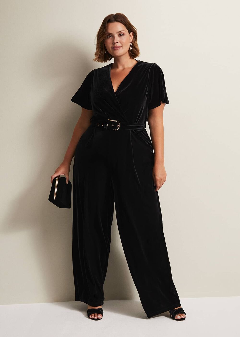 Holly Black Velvet Jumpsuit - Black