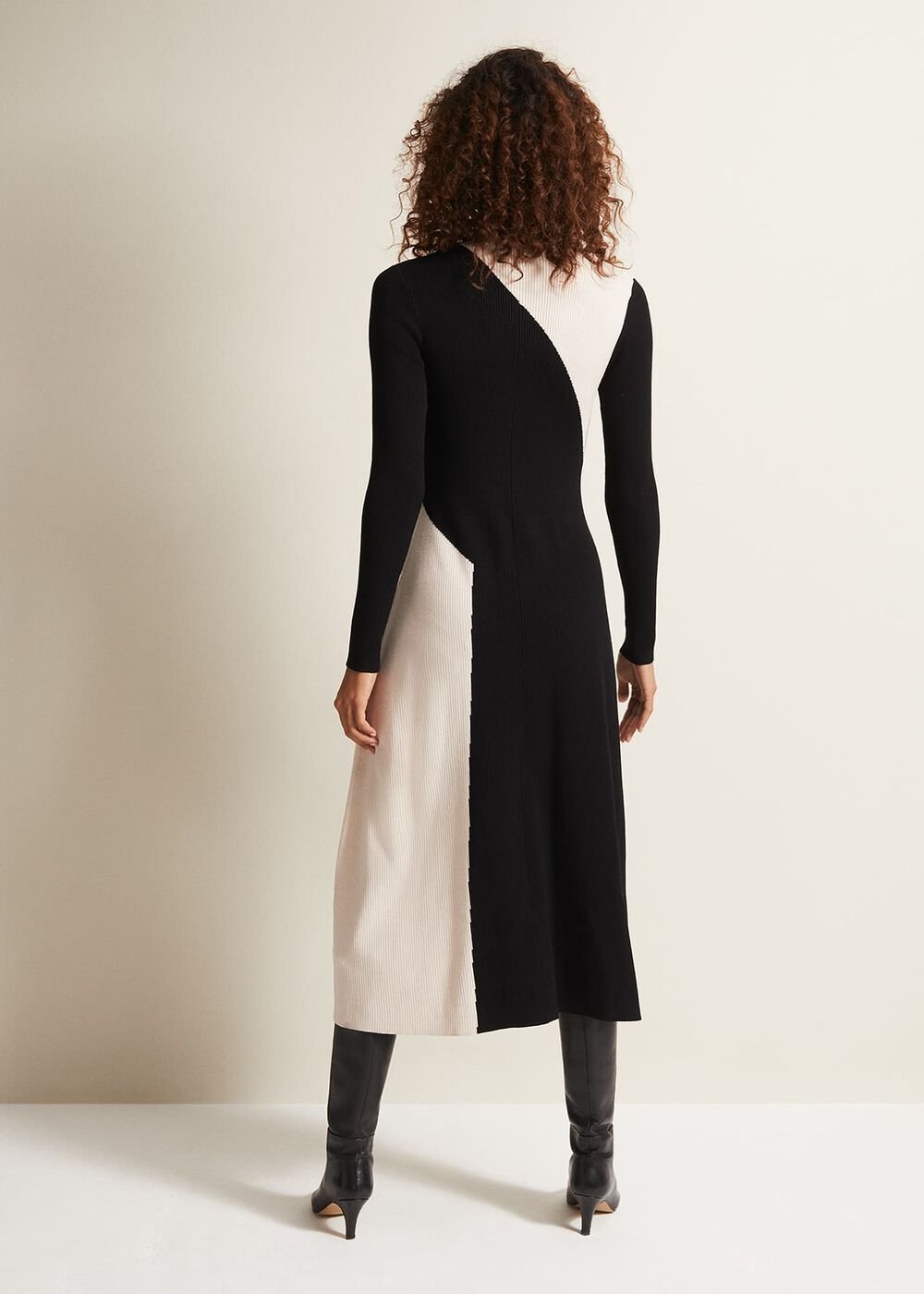 Black & White Monochrome Knitted Midaxi Dress - Black/Multi