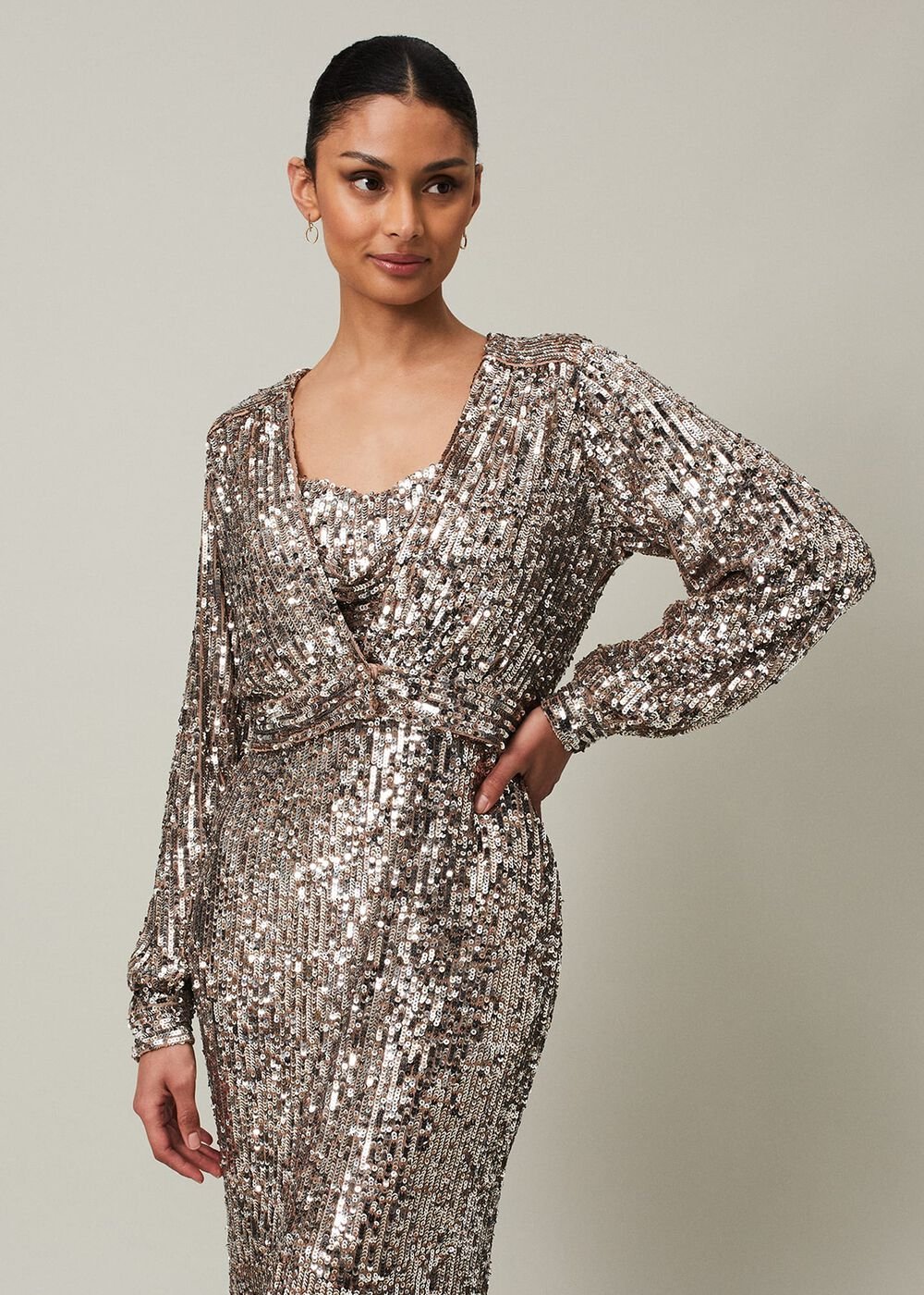 Thalia Sequin Maxi Dress - Silver