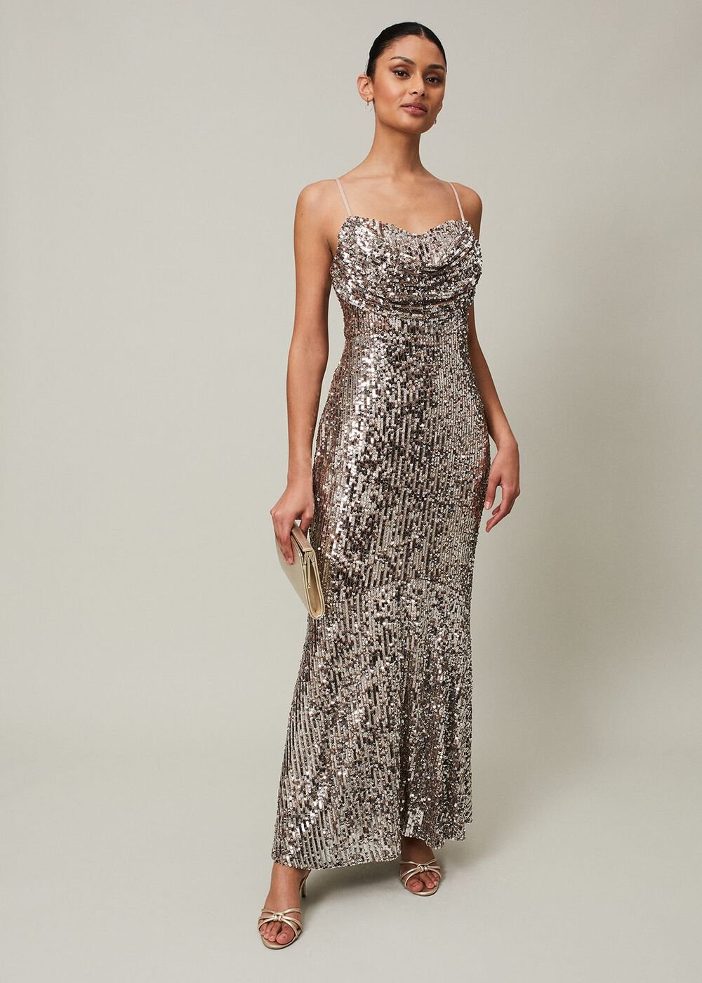 Thalia Sequin Maxi Dress - Silver