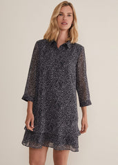 Black & White Abstract Print Chiffon Mini Dress - Black/Multi