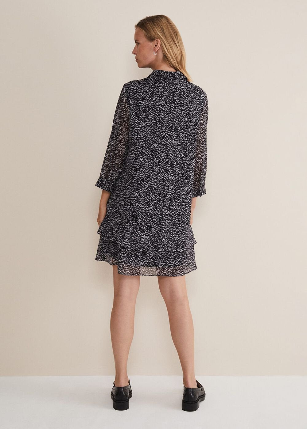Black & White Abstract Print Chiffon Mini Dress - Black/Multi