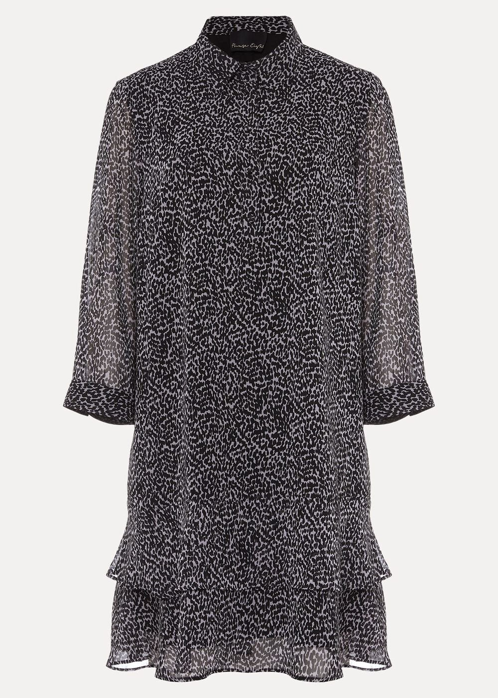 Black & White Abstract Print Chiffon Mini Dress - Black/Multi