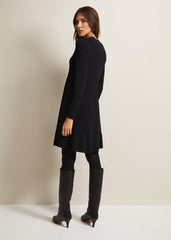 Black Fine Knit Mini Dress with Long Sleeves - Black
