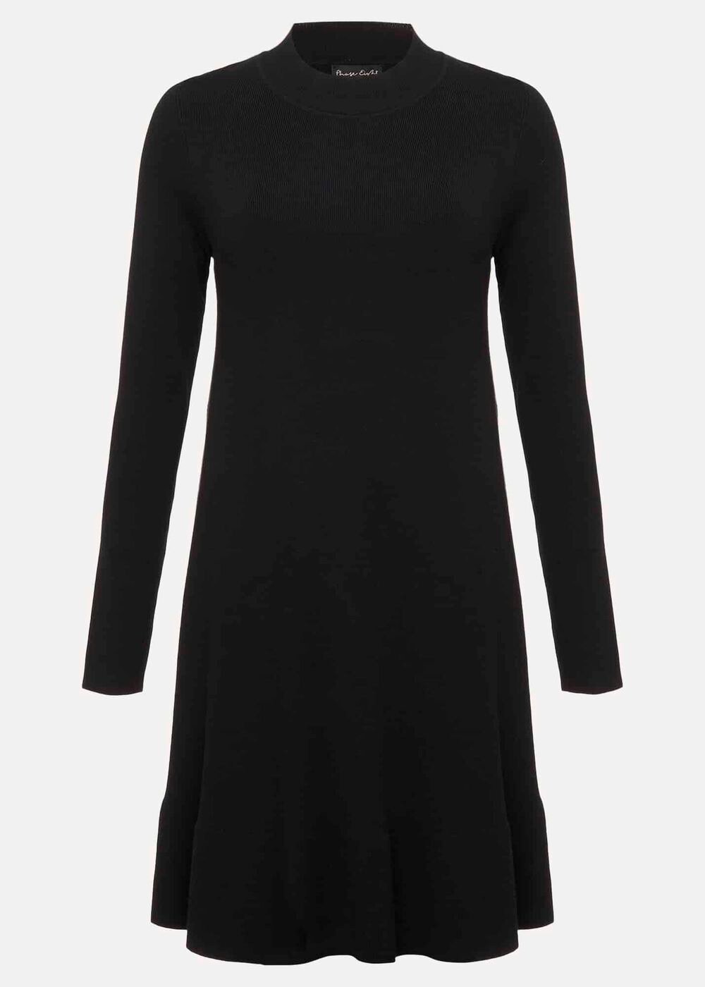 Black Fine Knit Mini Dress with Long Sleeves - Black