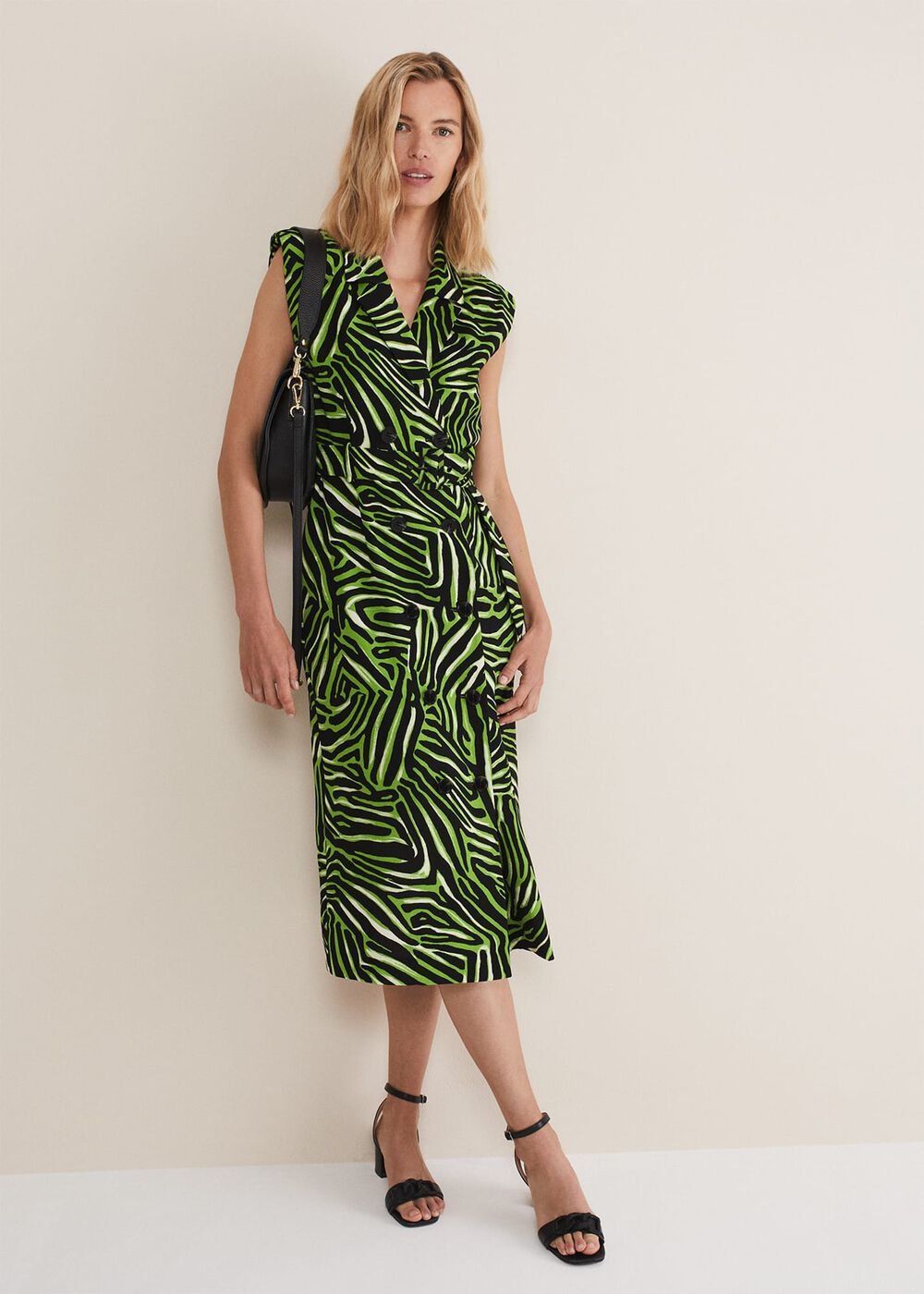 Trinny Zebra Print Trench Midi Dress - Green
