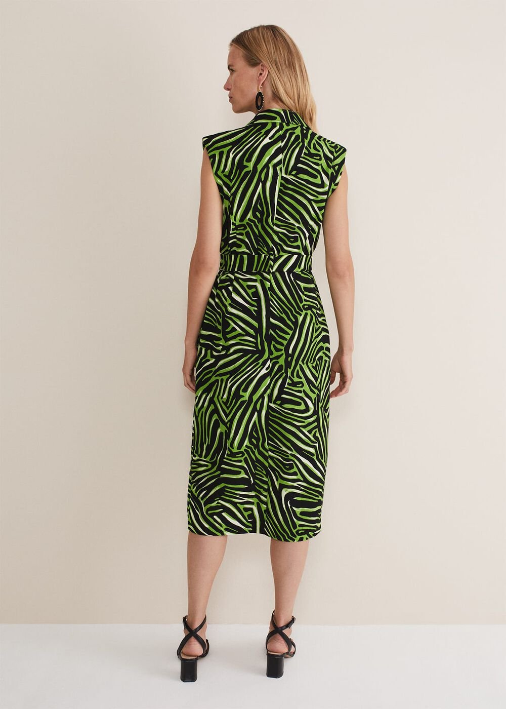 Trinny Zebra Print Trench Midi Dress - Green
