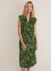Trinny Zebra Print Trench Midi Dress - Green