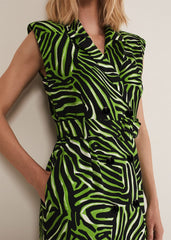 Trinny Zebra Print Trench Midi Dress - Green