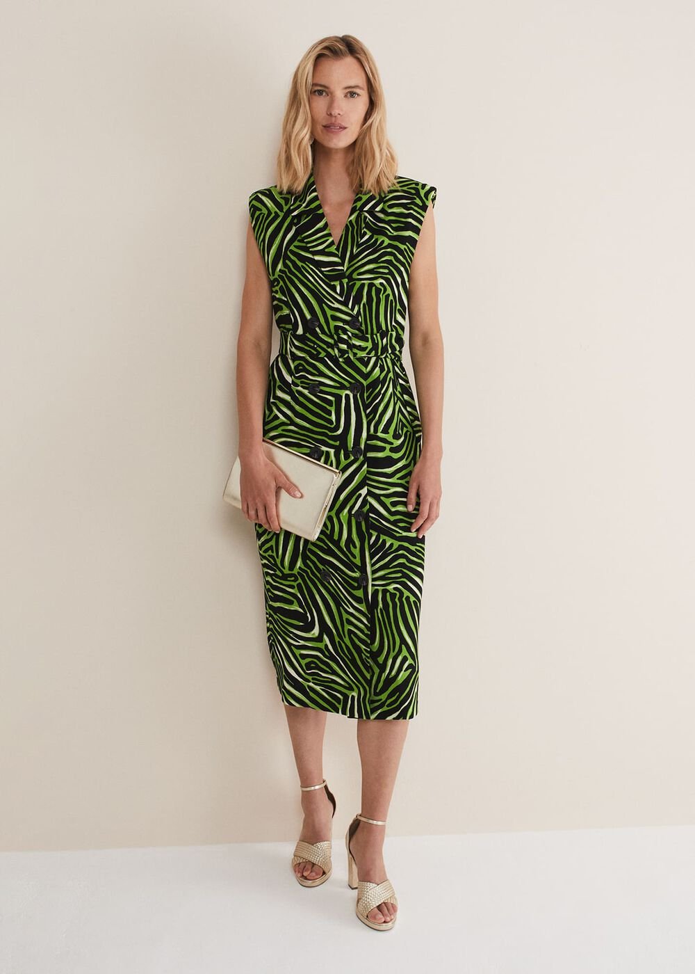 Trinny Zebra Print Trench Midi Dress - Green
