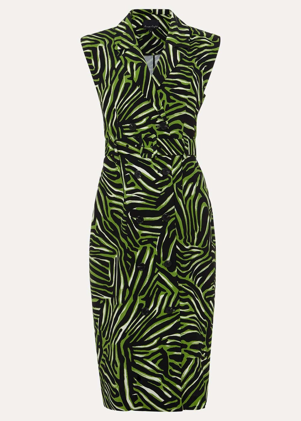 Trinny Zebra Print Trench Midi Dress - Green