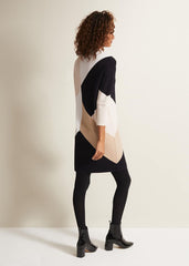 Black & White Ripple Textured Long Sleeve Dress - Multi-Coloured