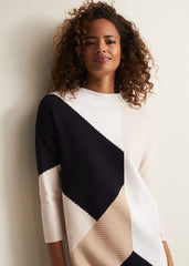 Black & White Ripple Textured Long Sleeve Dress - Multi-Coloured