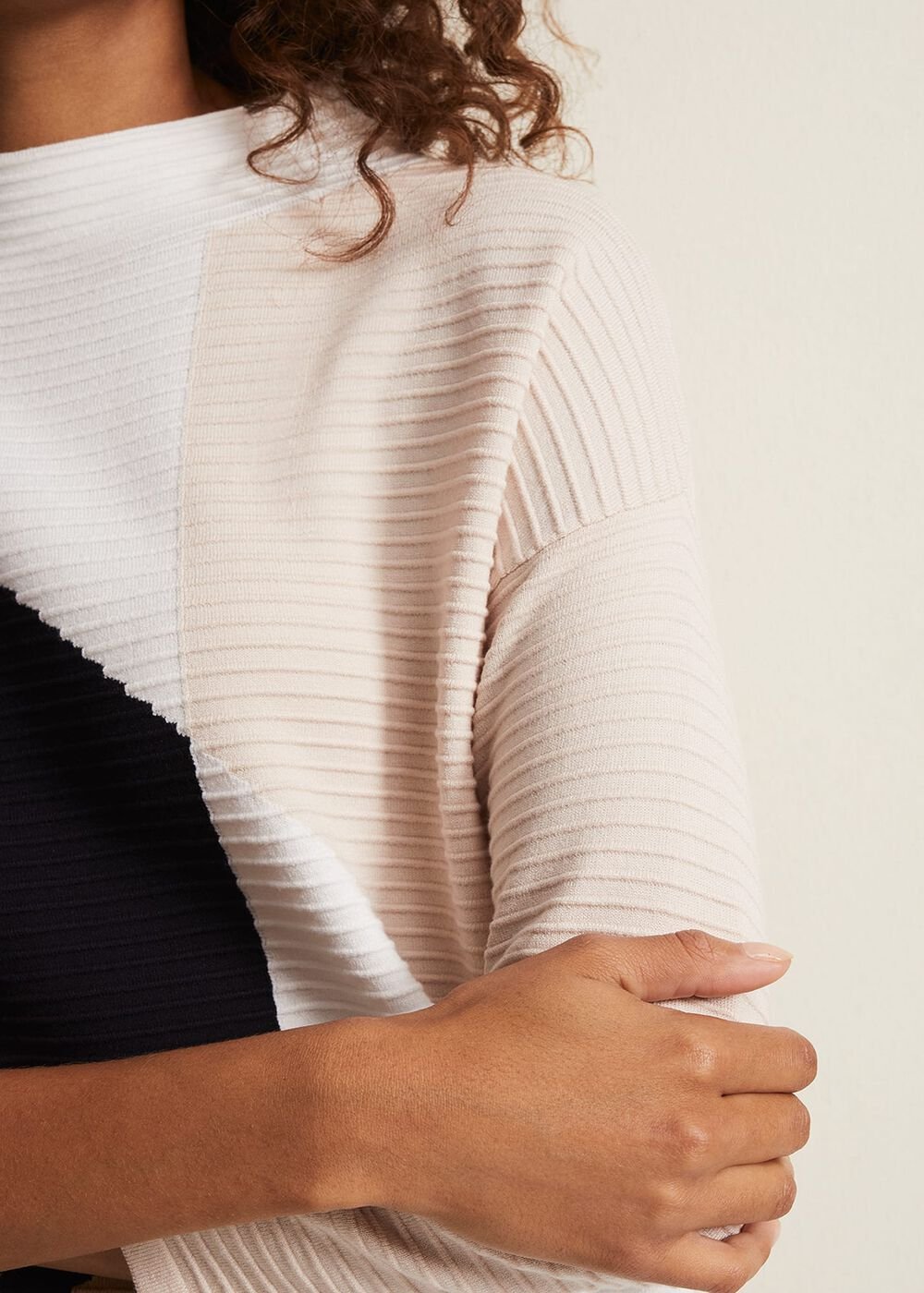 Black & White Ripple Textured Long Sleeve Dress - Multi-Coloured