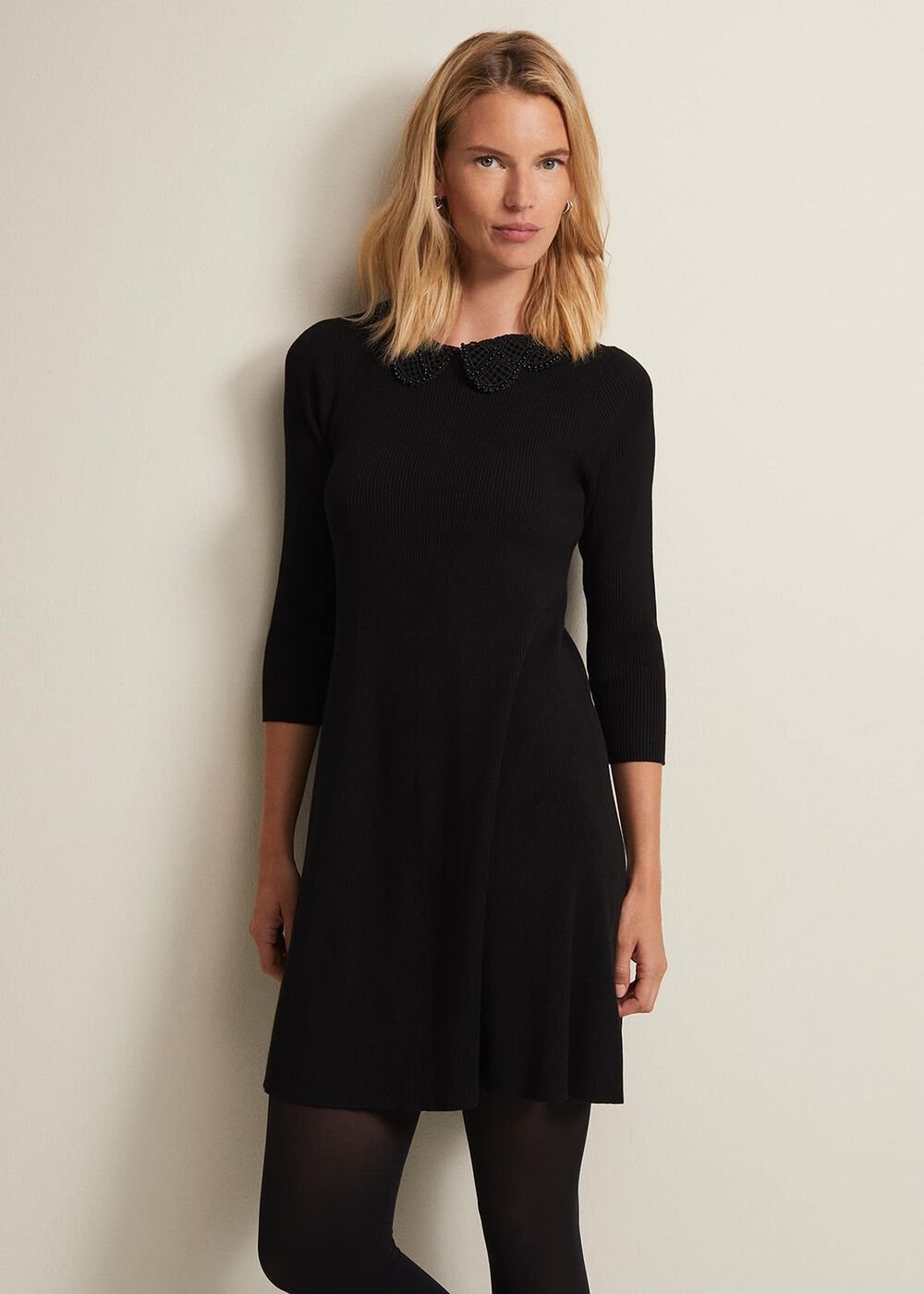 Evelyn Black Ribbed Mini Dress - Black