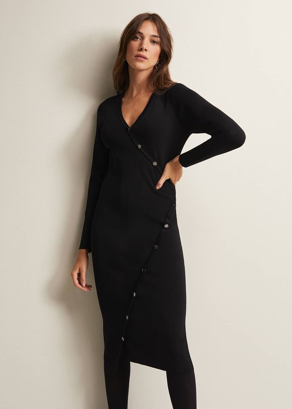 Kellia Black Knitted Midi Dress - Black