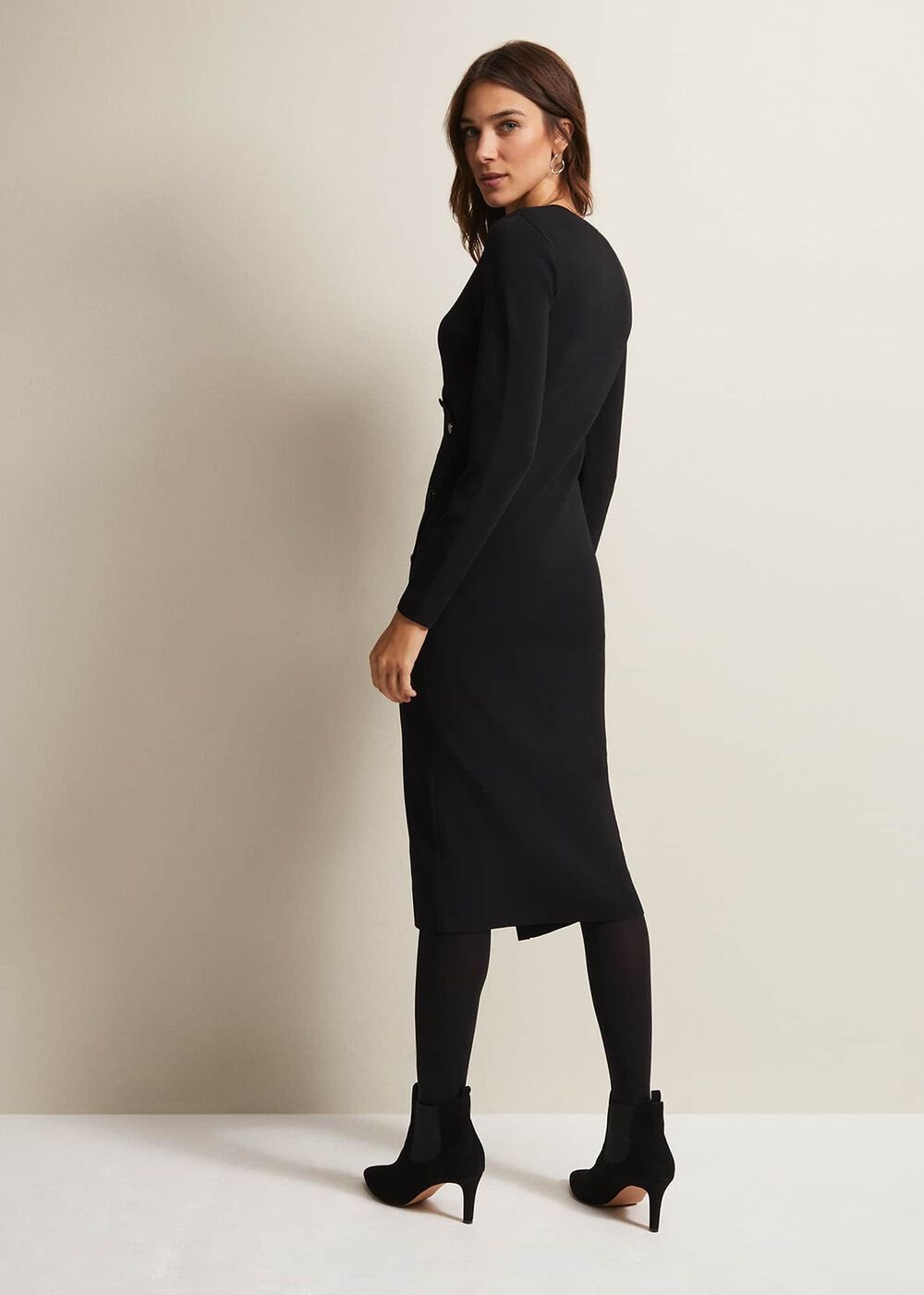 Kellia Black Knitted Midi Dress - Black