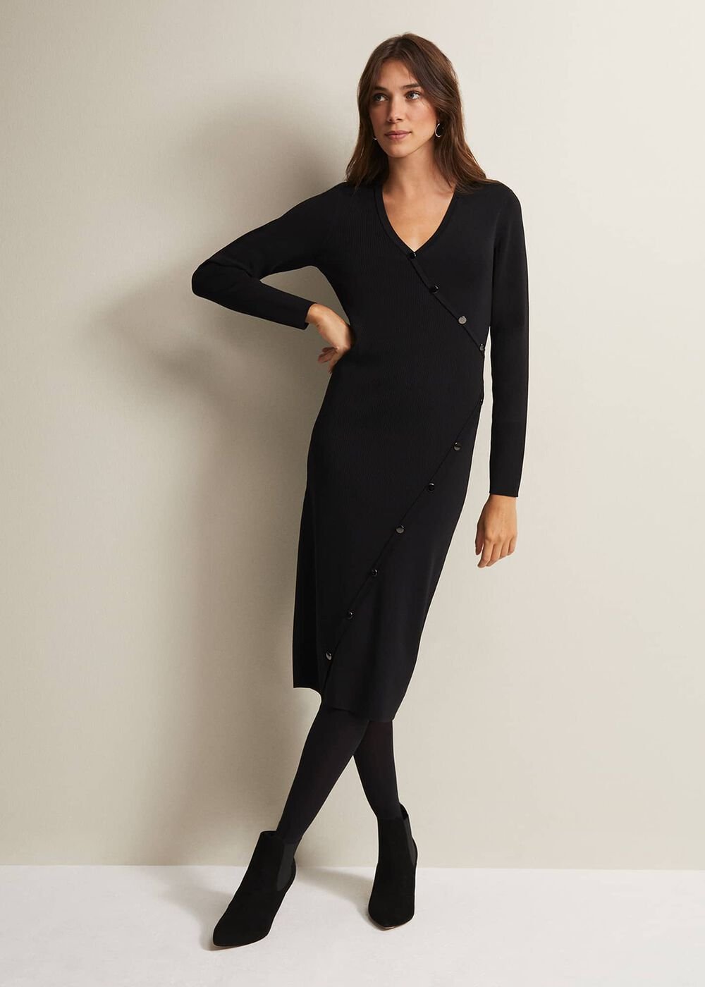 Kellia Black Knitted Midi Dress - Black