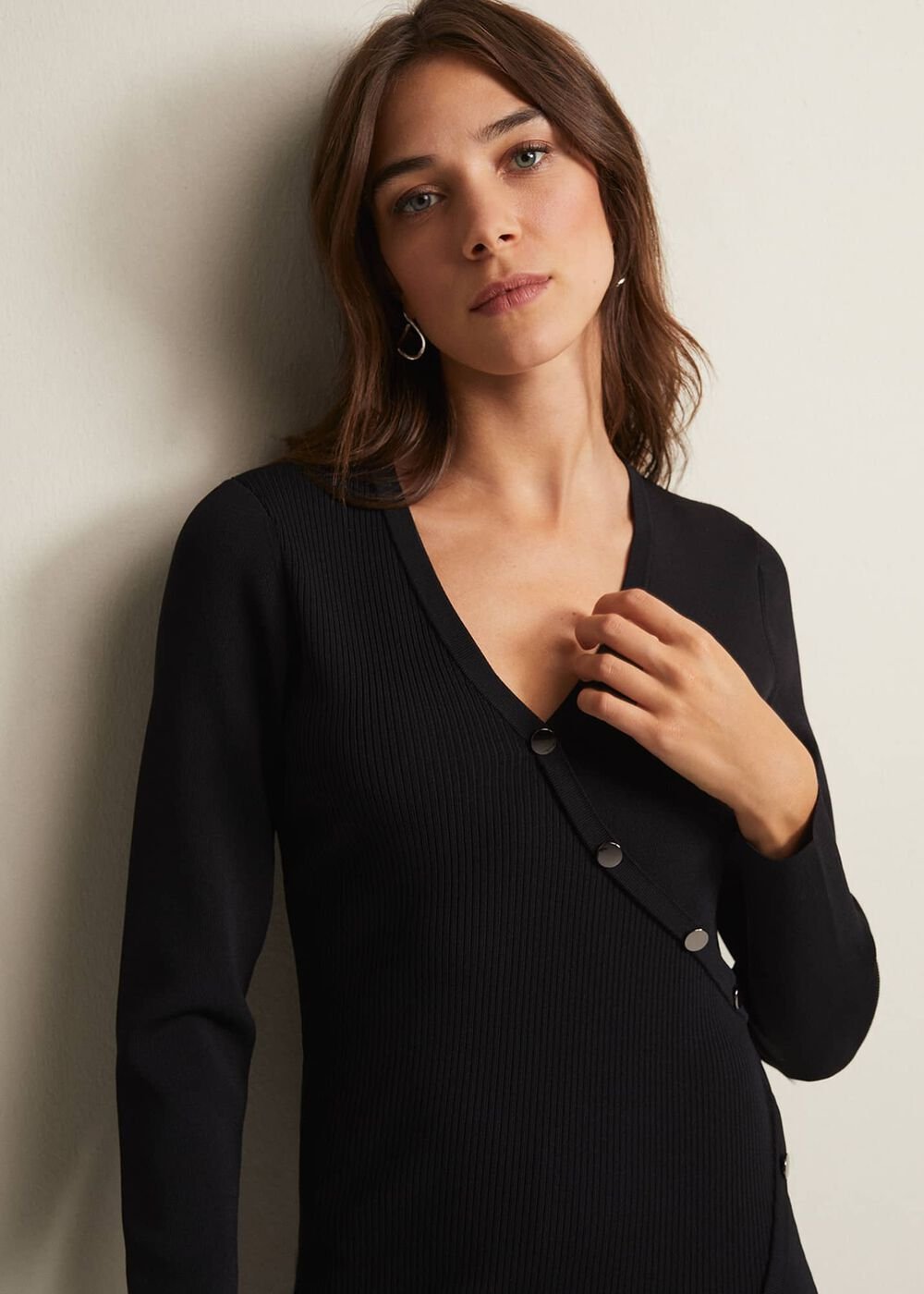 Kellia Black Knitted Midi Dress - Black