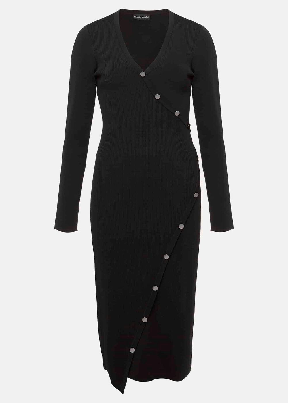 Kellia Black Knitted Midi Dress - Black