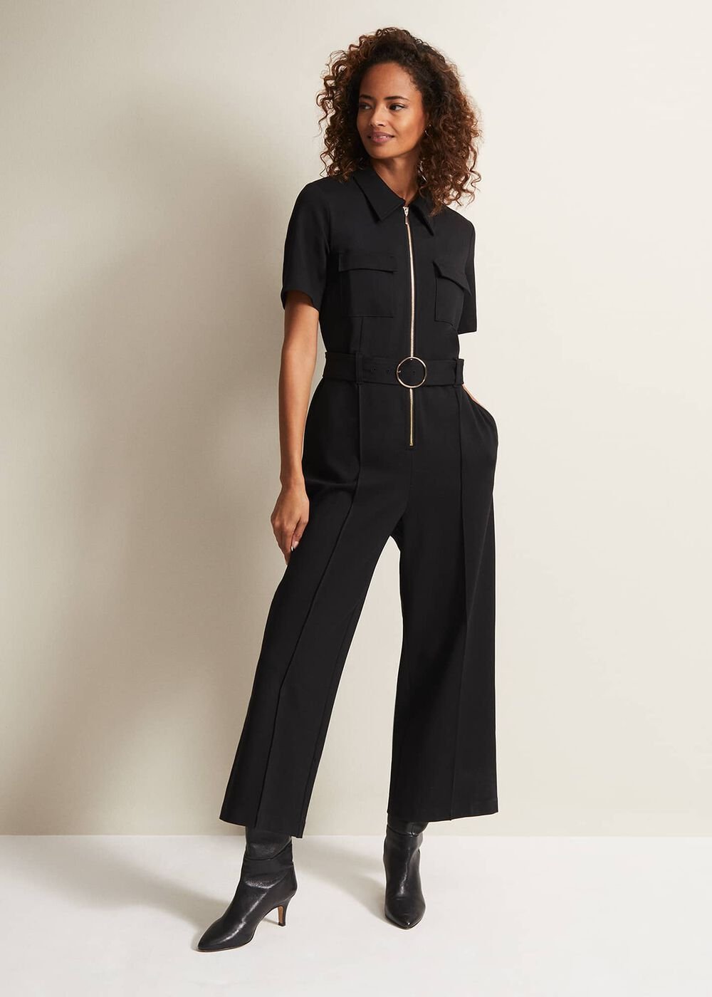 Polly Black Zip Jumpsuit - Black