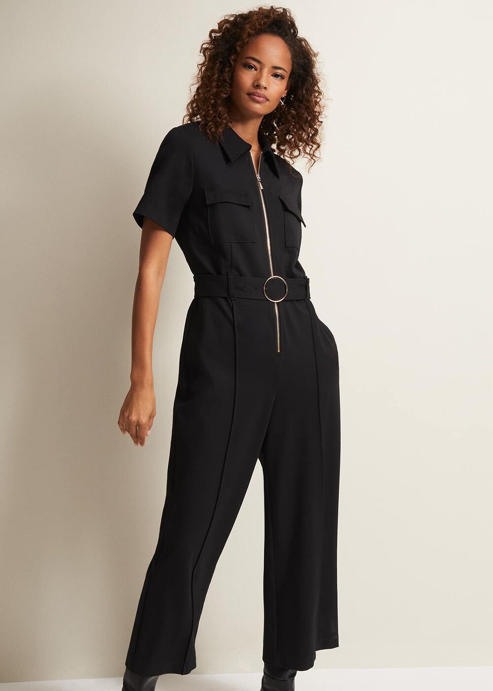 Polly Black Zip Jumpsuit - Black