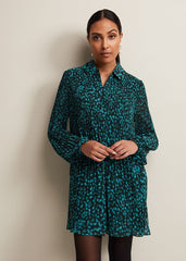 Petite Teal Ditzy Floral Print Pleated Mini Dress - Green