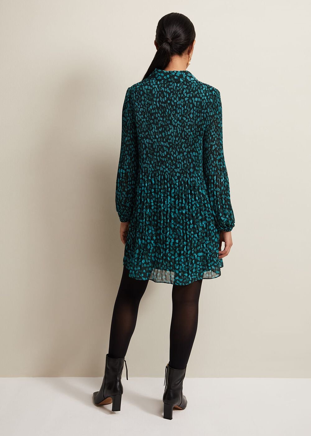 Petite Teal Ditzy Floral Print Pleated Mini Dress - Green