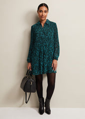 Petite Teal Ditzy Floral Print Pleated Mini Dress - Green