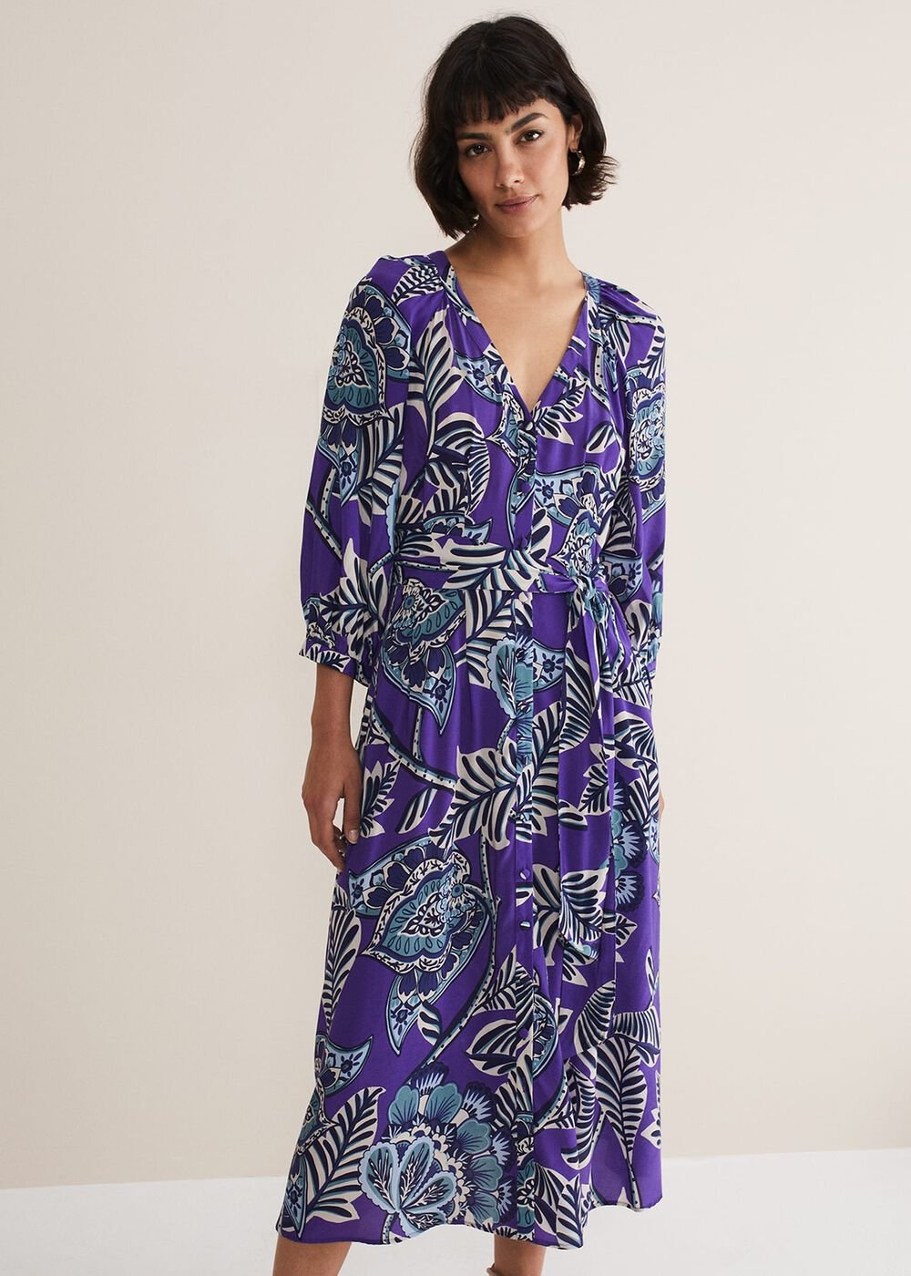 Erin Paisley Midi Dress - Purple