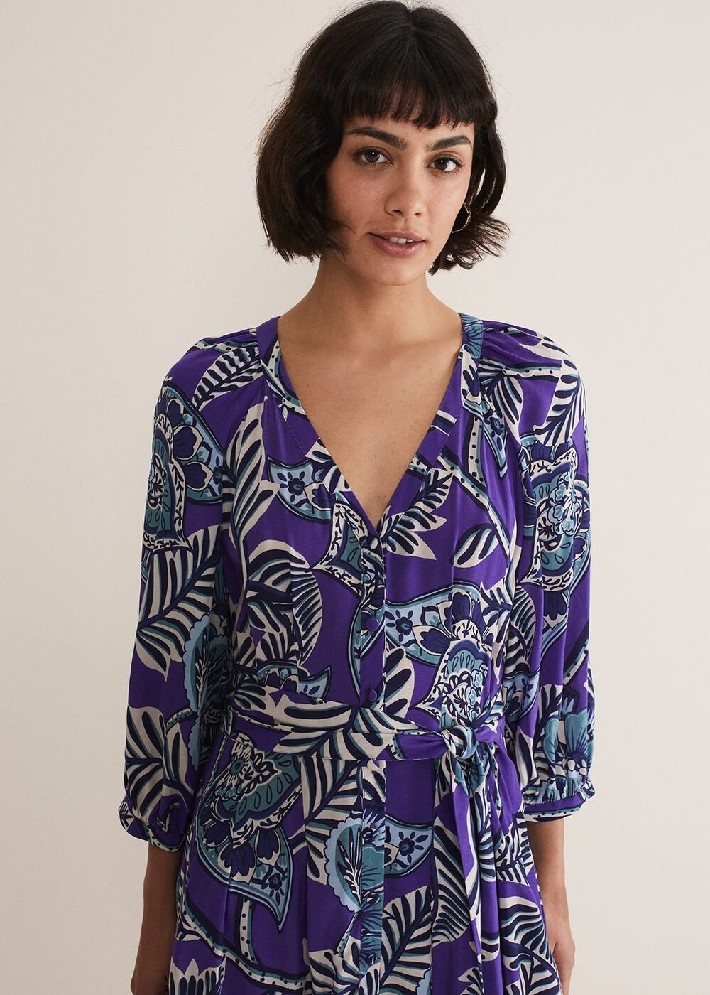 Erin Paisley Midi Dress - Purple