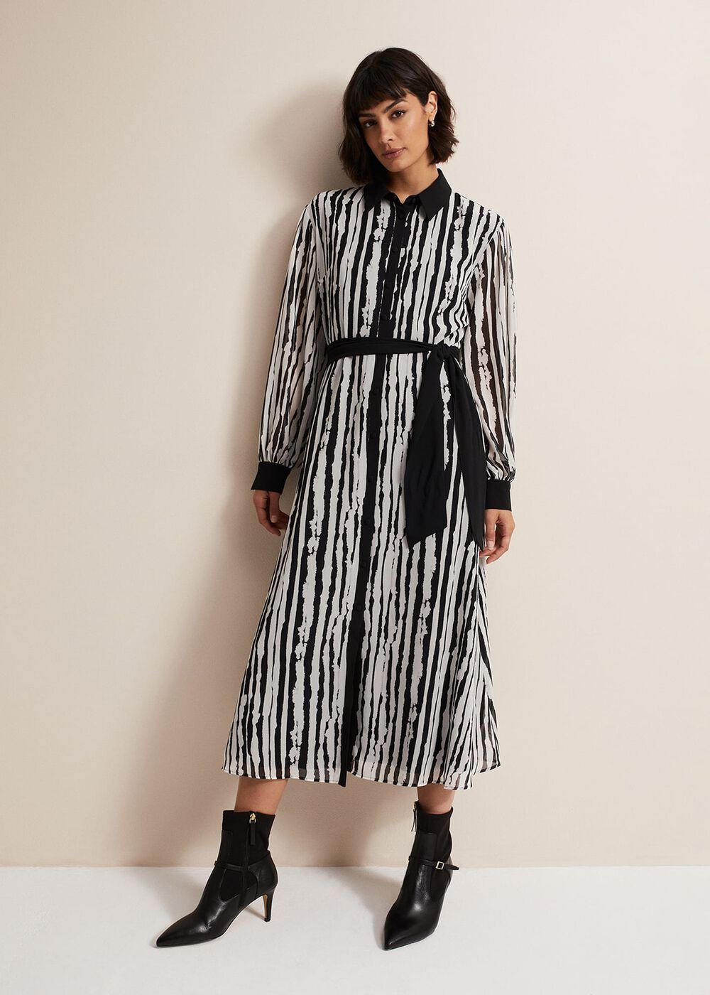 Serena Striped Midi Dress - Black/Ivory
