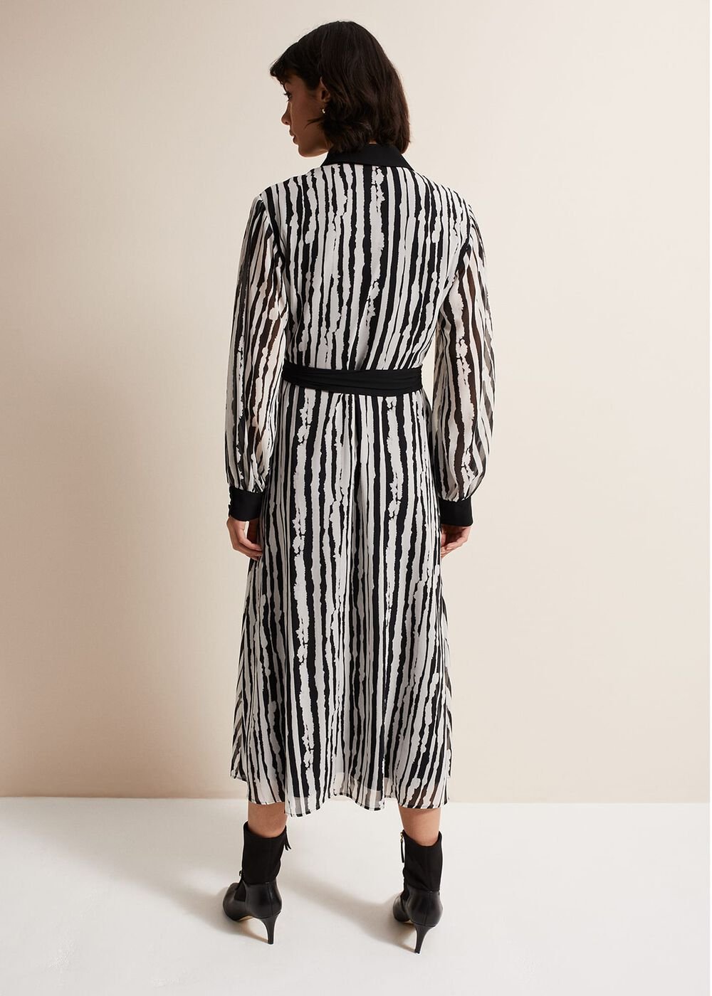 Serena Striped Midi Dress - Black/Ivory