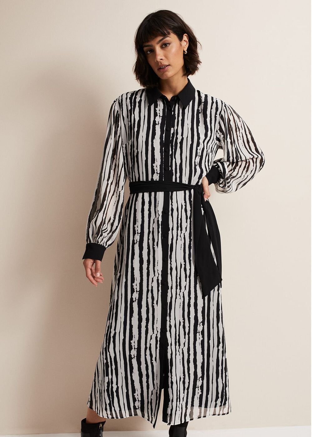 Serena Striped Midi Dress - Black/Ivory