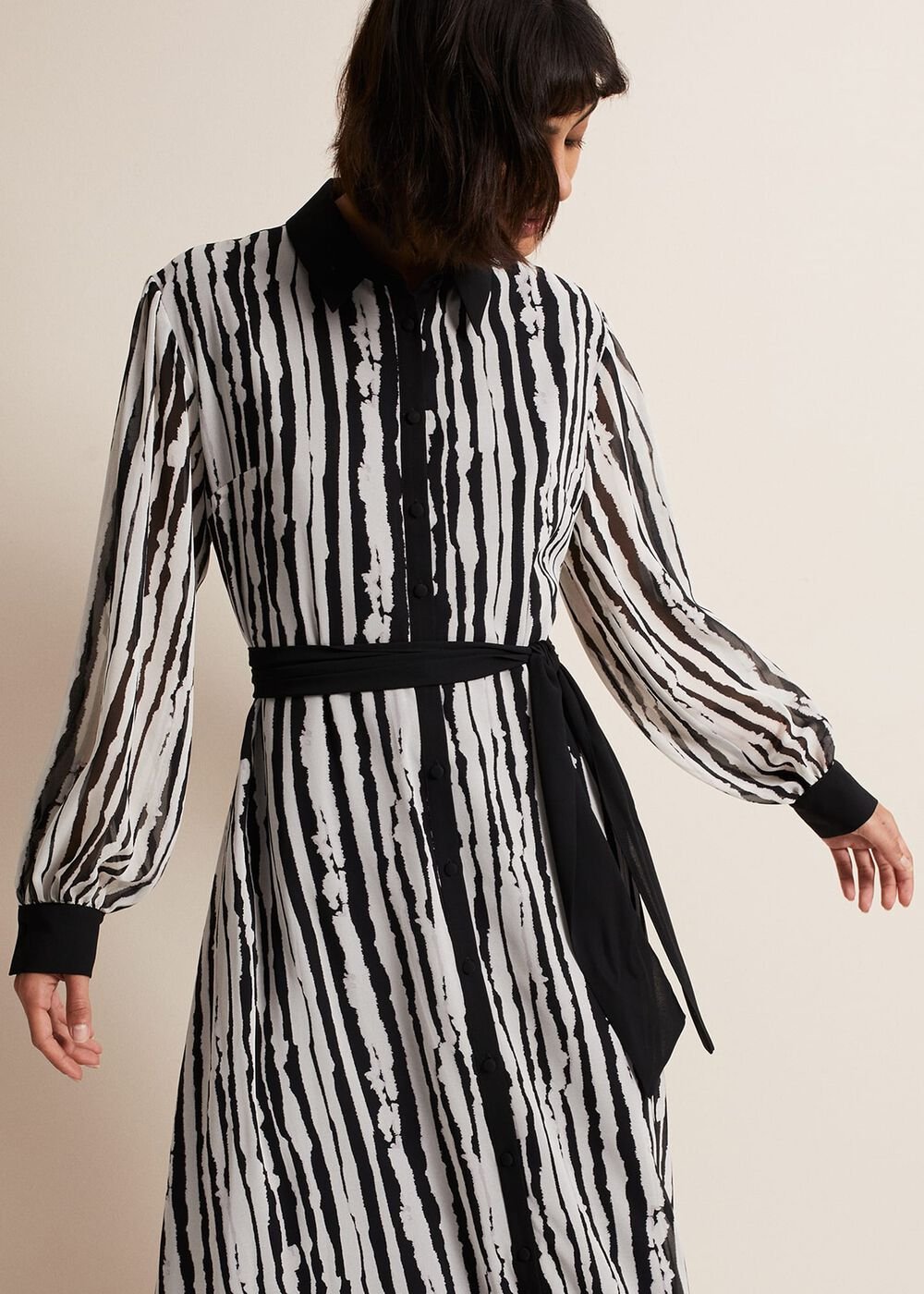 Serena Striped Midi Dress - Black/Ivory