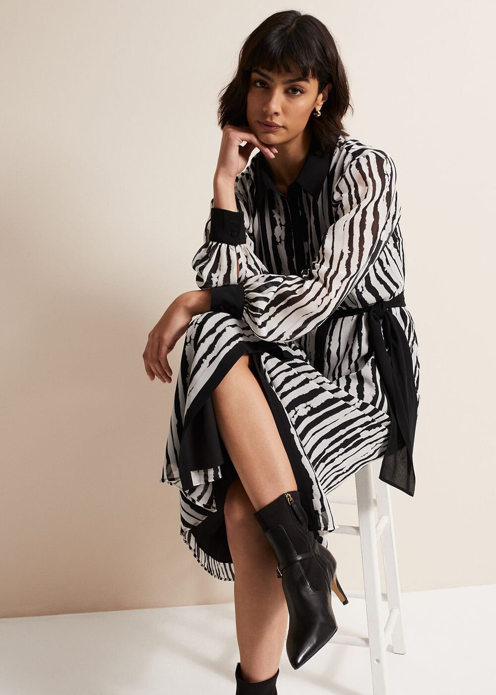 Serena Striped Midi Dress - Black/Ivory