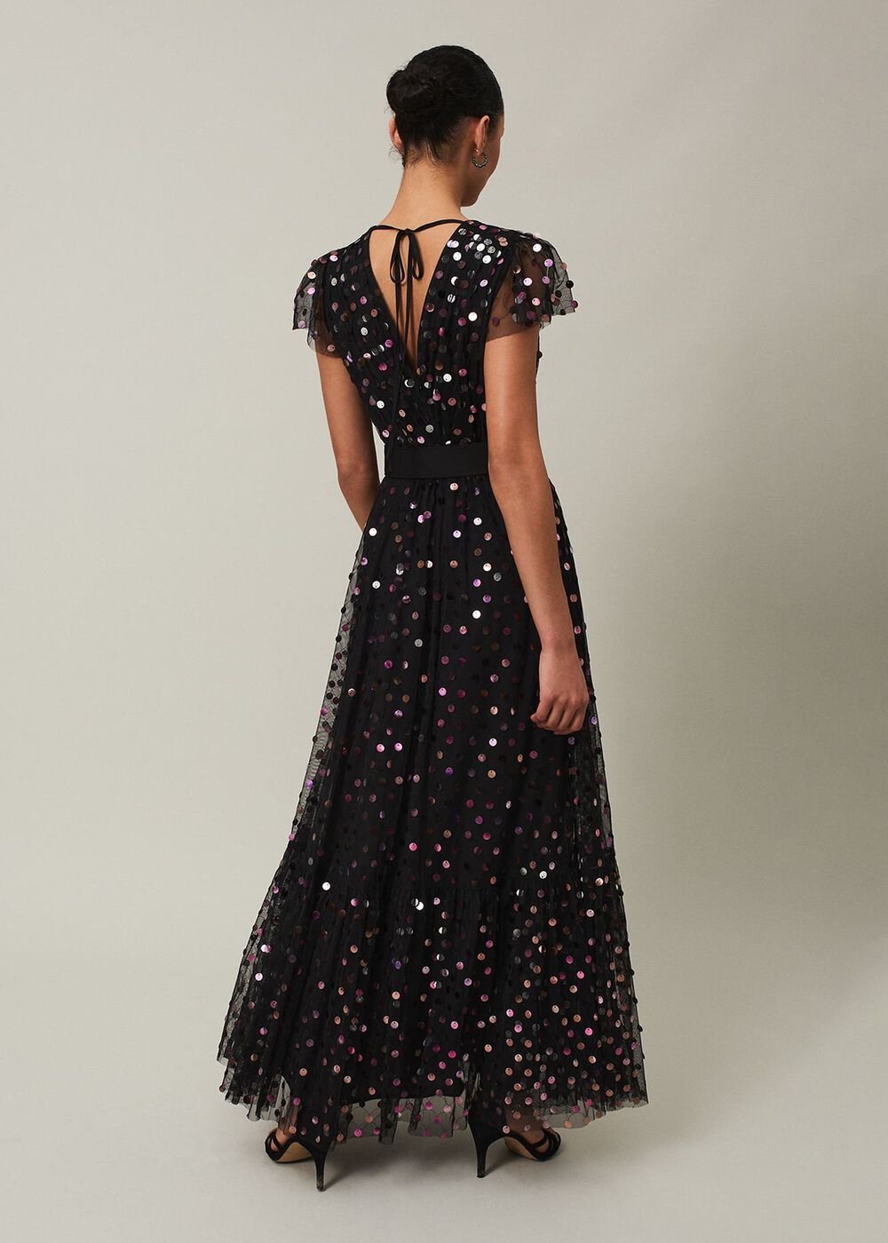 Loren Sequin Spot Tulle Maxi Dress - Black/Multi