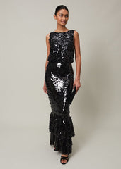 Elena Black Sequin Tiered Maxi Dress - Black
