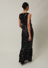 Elena Black Sequin Tiered Maxi Dress - Black