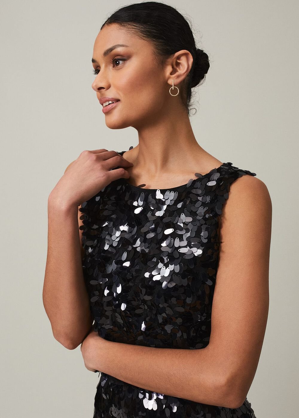 Elena Black Sequin Tiered Maxi Dress - Black